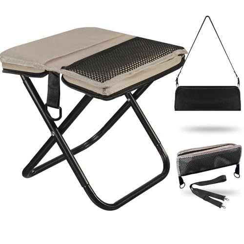 Foldable Backpack Stool, Portable Stool & Pocket Chair for Camping Hiking, 220LBS Capacity Ultralight Collapsible Seat, Quick Setup for Fishing Travel Outdoor Activities（Khaki） - color: Khaki