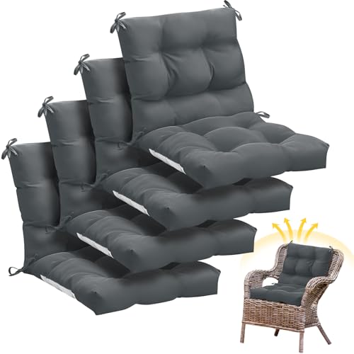 Marsui 4 Pcs Outdoor Indoor High Back Chair Cushions Patio Furniture Tufted Pillow with Ties Water-Resistant Replacement Outdoor Rocking Chair Cushions, 42 x 21 Inches (Dark Gray,Solid Color) - color: Dark Gray, size: Solid Color