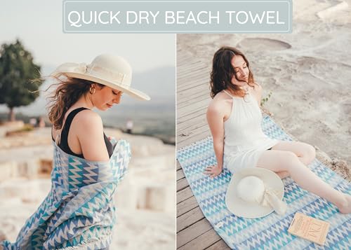 Premium Turkish Beach Towel – 100% Cotton, Quick Dry, Sand Free, Oversized Beach Towel 35”x 67” – Ideal for Travel, Pool, and Beach, – Zig Zag Blue - color: Blue