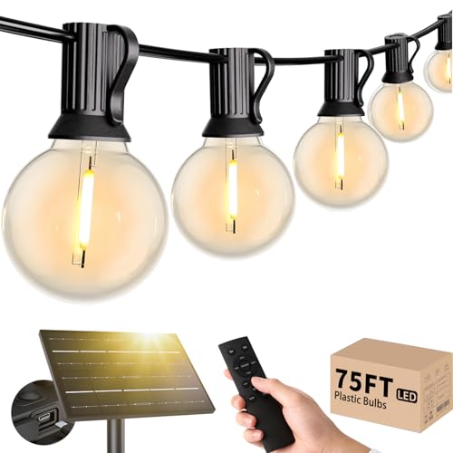 Svater Solar Outdoor String Lights 75 FT, G40 Patio Lights Shatterproof Dimmable Vintage Edison Bulbs, Solar Powered Weatherproof Light for Patio, Backyard, Garden, Bistro, Warm White - size: 75FT