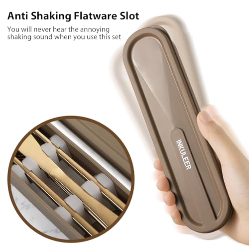 Travel cutlery set, 18/8 stainless steel cutlery, Reusable utensils set with case, Portable Silverware Lunch Box for Camping and Office (Rose Gold/knife set) - color: Rose Gold