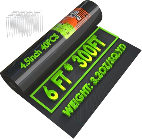 6x300FT Weed Barrier Landscape Fabric Heavy Duty, 3.2oz Durable Geotextile Fabric, Weed Block Gardening Ground Cover Mat, Weed Control Garden Cloth for Landscaping, French Drains, Yard Driveway - size: 6*300ft