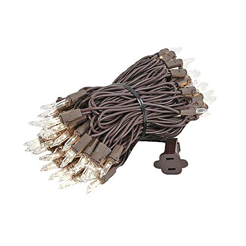 Novelty Lights 34 Feet 100 Bulbs Traditional Incandescent Mini Lights, Clear on Brown Wire with 4" Spacing, Commercial Grade and UL Listed for Indoor/Outdoor Use, End-to-End Connectable - color: Brown Wire