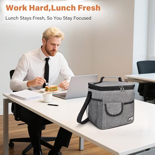 Tirrinia Insulated Large Lunch Bag for Women Men, Leakproof Lunch Box Containers for Adults, Work, School, Soft Lunchbox for Kids, Boys, Adult Cooler Bag for Picnic, Hiking,Beach - color: Gray, size: Large-10.5L