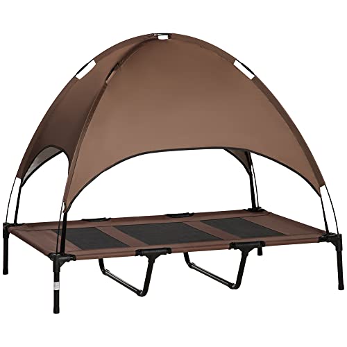 PawHut Elevated Portable Dog Cot Pet Bed with UV Protection Canopy Shade, 48 inch, Coffee - color: Coffee, size: 48 inch