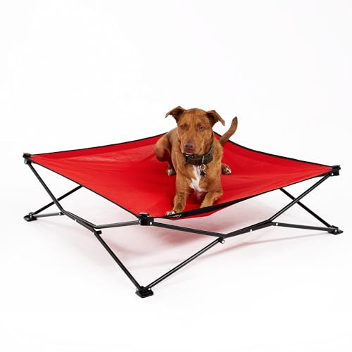Coolaroo On-The-Go Elevated Dog Bed - Foldable Pop-Up Travel Dog Bed with Breathable, Moisture-Resistant Fabric, Carry Bag Included, Lightweight & Portable, Red, Extra Large - color: Red, style: King