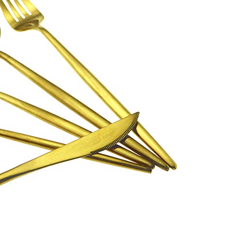 5-Piece 18/10 Stainless Steel Matte Gold Flatware Set - Dishwasher Safe, Perfect for Home, Office, or Travel - color: Gold, size: Service for 1