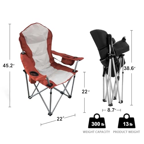 Wild Scape Oversized Folding Camping Chair for Adults, Foldable Beach Chairs with Cup Holder, Cooler Pocket, Amazon's Best Value for Heavy Duty, Fishing Chair for Outdoor, Garden Picnic (Orange-red) - color: Orange-red