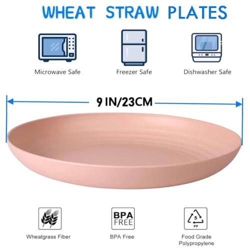 9 Inch Unbreakable Wheat Straw Plates - Reusable Plate Set - Dishwasher & Microwave Safe - Dinner Dishes Lightweight Plates Salad Kids Adult Plate for Kitchen Camping - BPA Free (Plate-9in) - size: Plate-9in