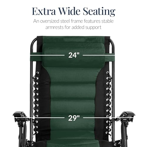 Best Choice Products Oversized Padded Zero Gravity Chair, Folding Outdoor Patio Recliner, XL Anti Gravity Lounger for Backyard w/Headrest, Cup Holder, Side Tray, Polyester Mesh - Forest Green - color: Black/Forest Green
