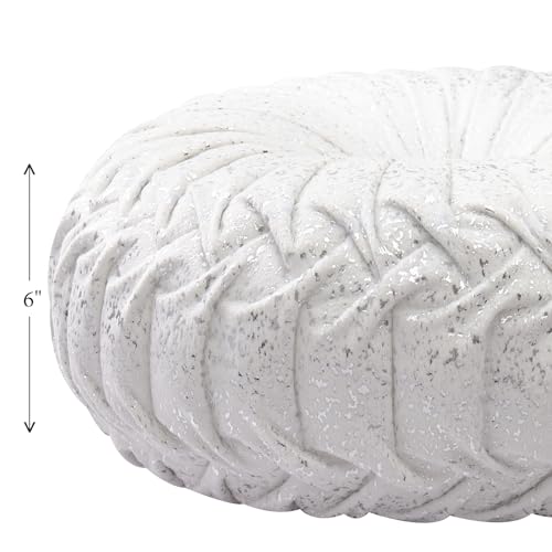 EUCIOR Round Throw Pillows,White and Silver Throw Pillows,White Decorative Pillow,Pumpkin Pleated Handmade Round Velvet Decorative Pillow for Sofa Bedroom Livingroom - color: Velvet-silver-whte