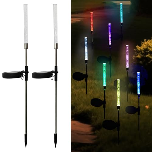 2PCS Solar Bubble Stake Lights Outdoor, Color Changing LED Bubble Pathway Light with Stake Easy Install for Garden Yard, Patio, Walkway, Landscape Decor