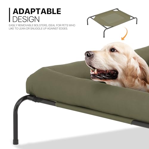 MoNiBloom Outdoor Elevated Dog Bed w/Removable Bolster, Portable Raised Outdoor Dog Bed with Stable Anti-Slip Feet & Breathable Mesh, 48 Inches Length, Dark Green - color: Dark Green, size: 48"L