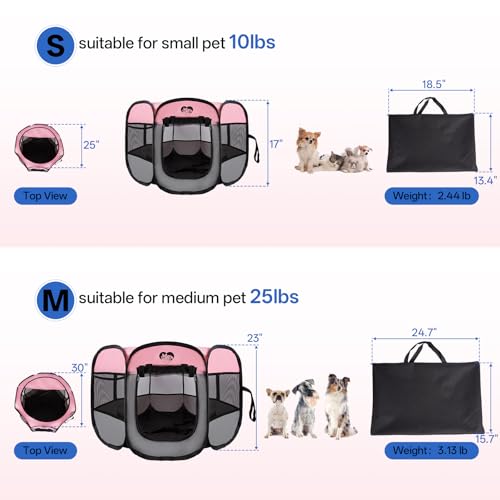 Dog Cat Playpen,Portable Foldable Tent-Outdoor Pet Crate Cage for Small Dogs,Travel Camping Use for Small Animals with Carrying Case,Indoor Enclosure for Puppy/Cats/Rabbits(Pink, S) - size: Small