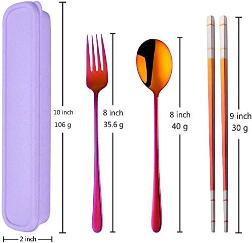 3 PCS Outdoor Flatware Set Fork Spoon Chopsticks/Travel Flatware Set with a Case, Red - color: Red