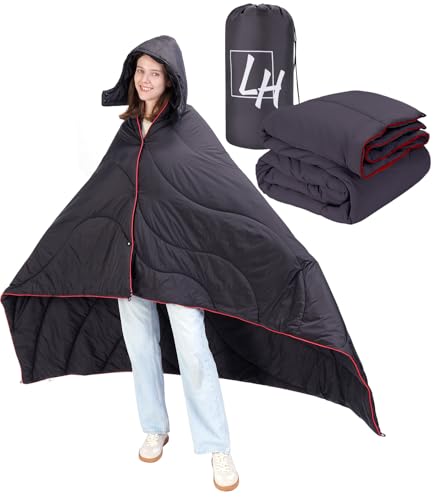 Outdoor Puffy Camping Blanket, Lightweight Down Alternative Puffy Waterproof Stadium Blanket with Portable Bag, Lightweight Camping Blanket for 2 People, Cold Weather, Sports, Travel, Car, 79*54 inch - color: Black