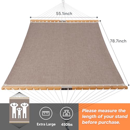 SUNCREAT Hammocks Outdoor Hammock with Spreader Bar, Poolside Portable Hammock for Outside, Coffee - color: Brown, size: 78.7 x 55.1 in, Hammock Only