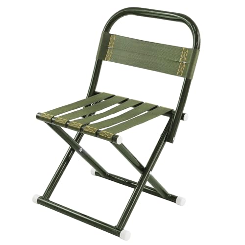 Portable Camping Chair, Full Steel Frame Folding Stool with Back, 400LBS Capacity Military Green Outdoor Chair for Adults, Heavy-Duty Webbing Seat, Compact Foldable Design for Hunting, Fishing, Hiking