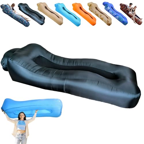 Compact Pump-Free Inflatable Lounger, Outdoor Inflatable Sofa, Waterproof, Air Leakage-Proof Design, Single Portable Air Cushion - color: Black