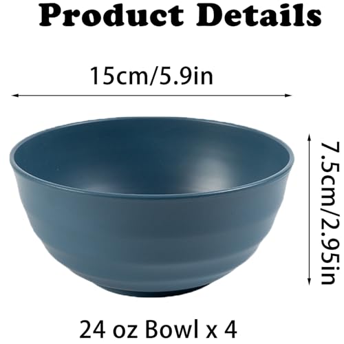 Unbreakable Wheat Straw Cereal Bowls Set of 4, 24 OZ Microwave and Dishwasher Safe Lightweight Soup and Salad Bowl Sets, Reusable Dessert Bowls for Rice, Pasta, Snack, Fruit, BPA Free (4 Colors) - color: 4 Colors