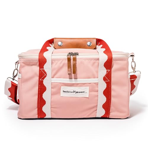 Business & Pleasure Co. Premium Cooler Bag - 14L Vintage Lunch Bag for Beach Days & Picnics - Insulated Leakproof Lining - Rivie Pink - color: Rivie Pink
