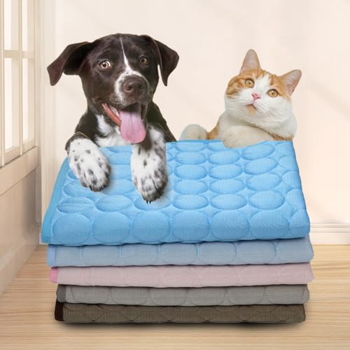 Dog Cooling Mat, 2026 New Ice Silk Self-Cooling Pad for Pets, Pressure-Activated Cooling Mat for Dogs Cats, Reusable Water-Free Summer Cooling Mat for Kennel Sofa Car Travel (Blue, Large) - size: Large