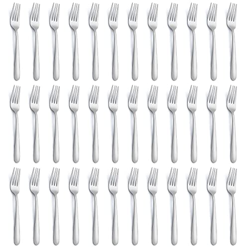 36 Piece Salad Forks, 7 Inch Small Forks in Stainless Steel mirror polished and Dishwasher Safe, Used For Tasting Cakes and Fruits - color: antique silver