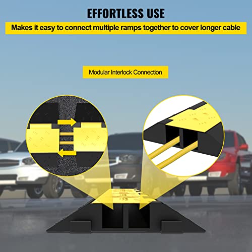 VEVOR 3 PCs Rubber Cable Protector Ramp, 2 Channel, 11000 lbs/axle Capacity Heavy Duty Hose Wire Cover Ramp Driveway, Traffic Speed Bump w/Flip-Open Top Cover, for Indoor&Outdoor - size: 3PC-2 Channel