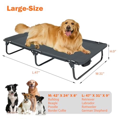 everfront Elevated Dog Bed for Large Pet with No-Slip Feet, Foldable Portable Washable Raised Bed for Indoor&Outdoor Camping Dog Cot, with Cooling Waterproof Breathable Mesh (Large, Black-Textilene) - size: Large-47"x31"x9"
