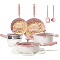 CAROTE Ceramic Cookware Set Nonstick, 15pcs Pots and Pans Set Non stick, Non Toxic Cookware,Dishwasher,RV/Camping Cookware Set, Pan and Pot with Kitchen Utensils, Pink - color: Pink