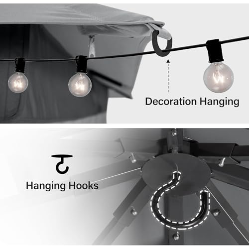 LAUSAINT HOME 12'x12' Outdoor Patio Gazebo with 100FT String Lights, Heavy Duty Party Tent & Shelter with Double Roofs, Mosquito Nettings and Privacy Screens for Backyard, Garden, Deck (Grey) - color: Gray, size: 12'x12' with lights