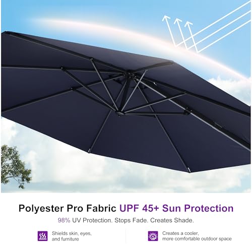 PURPLE LEAF 10 Feet Patio Umbrella Outdoor Cantilever Round Umbrella Aluminum Offset Umbrella with 360-degree Rotation for Garden Deck Pool Patio, Navy Blue - color: Navy Blue, size: 10 Feet, style: Standard
