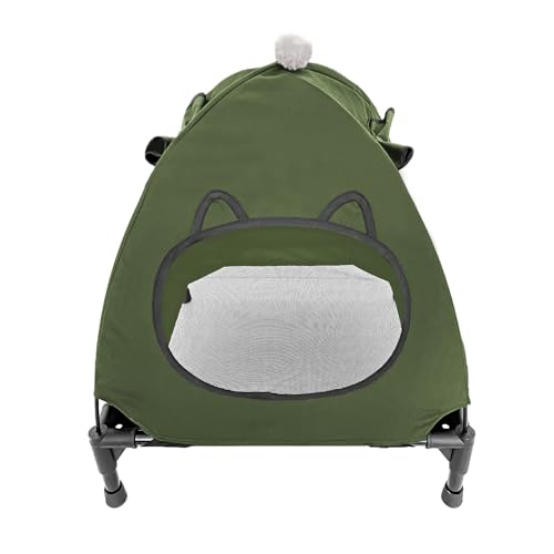 Pozico Elevated Pet Bed with Breathable Mesh for Small Cat and Dog, Raised Cooling Pet Cot for Puppy and Kitty, 18.9x18.9 inch (Olive Green Bed with Canopy) - color: Olive Green Bed with Canopy