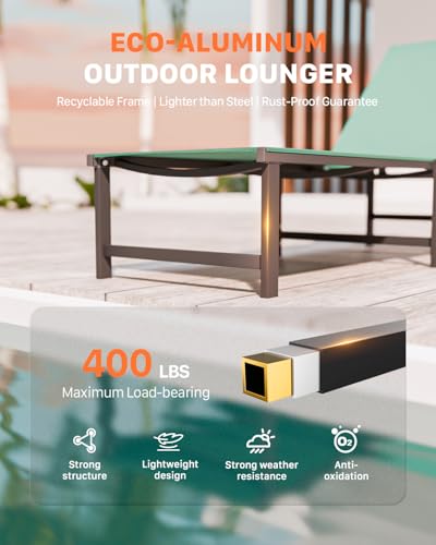 Chaise Lounge Chair Outdoor,Aluminum Patio Lounge Chairs,Lounge Chairs with 5 Adjustable Backrest for Outside Beach Lawn and Backyard Green - color: Green, size: 1 Chair