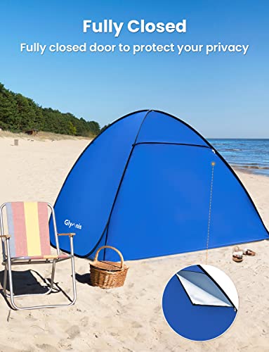 Glymnis Pop Up Beach Tent Beach Shade Tent for 1-4 Persons Sun Shelter UPF 50+ Enclose Zipper Door Portable Easy Up Beach Tent - style: Blue for 3-4 Person