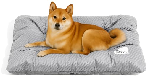 FUNNY FUZZY Dog Bed Crate Pad Mat, Washable Reversible Pet Floor Mats,Fluffy Kennel Pad for Large Sized Dog,Indoor Cats,Sleeping Mattress, 35.4" × 22.8", Light Grey - color: Light Grey, size: 35"× 23" Large