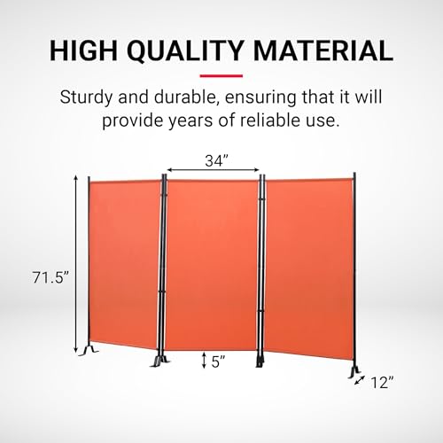 Proman Products - Galaxy Section Divider, Water Repellent Fabric Room Divider with Black Powder Coated Metal Frame for Indoors or Outdoors (Orange) - color: Orange, size: 3 Panel