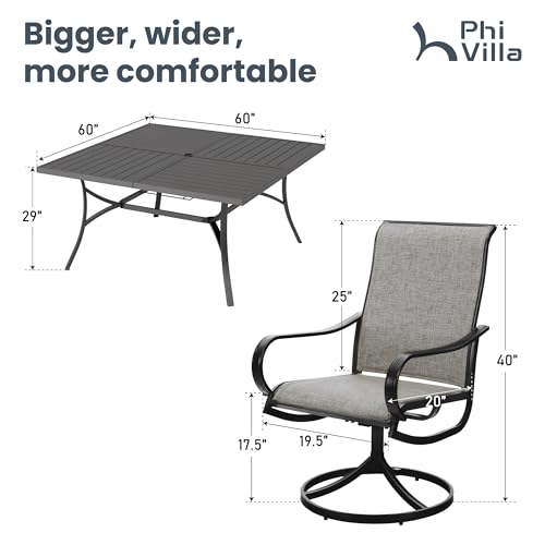 PHI VILLA 9 Pcs Patio Dining Set with Large Square Metal Dining Table & 8 Outdoor Textilene Fabric Swivel Dining Chairs, Outside Table Chair Furniture Dining Set for 8 Person - color: Brown Fabric, size: 60"L x 60"W x 29"H-9 Piece-Metal