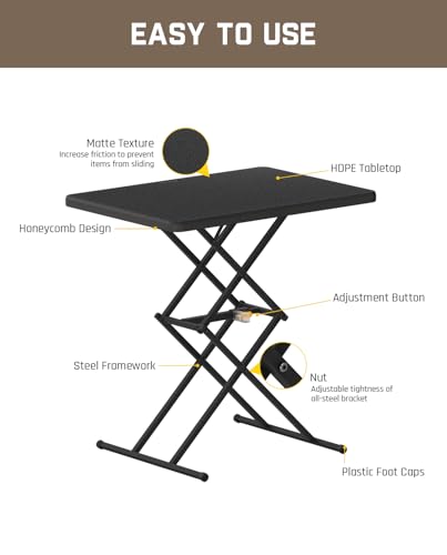 FanttikOutdoor Folding Table 2-Second One-Hand Height Adjustment, 3 Settings, Ultra-Thin 3.2" Fold, No Assembly, TV Tray Laptop Desk 28 inch, 2-Pack, Black Zeta X1 Pro - color: Black