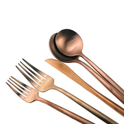 20-Piece 18/10 Stainless Steel Flatware Silverware, Luxury Dinnerware Set Travel Cutlery Tableware Include Knife Fork Spoon Service for 4,Healthy & Eco-Friendly Dishwasher Safe (Rose Gold) - color: Rose Gold, size: Service for 4