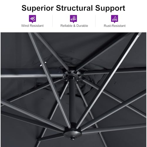 PURPLE LEAF 8 Feet Patio Umbrella Outdoor Cantilever Square Umbrella Aluminum Offset Umbrella with 360-degree Rotation for Garden Deck Pool Patio, Grey - color: Grey, size: 8' X 8', style: Standard
