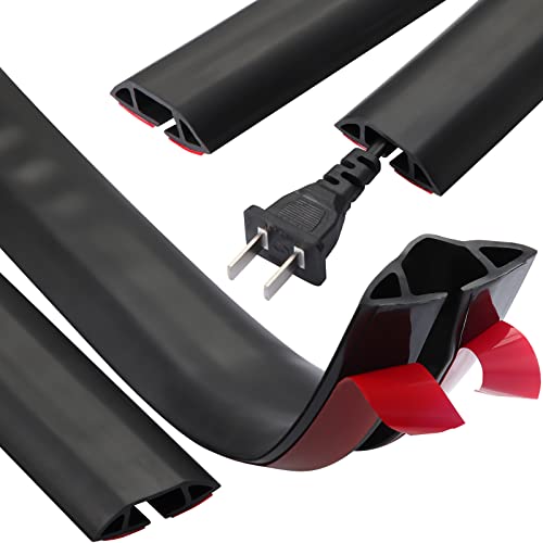 Nuogo 16 ft Floor Cord Cover Overfloor Silicone Cable Protector Extension Cord Covers Wire Cable Organizer Hider for Floor Home Office Garage Management, Black