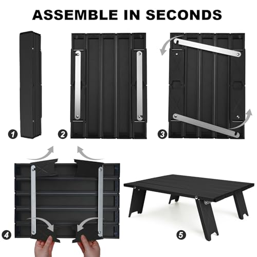 Small Folding Camping Table, Ultralight Portable Mini Beach Table with Carry Bag, Compact Low Side Picnic Tables Aluminum for Beach Camping, Black - color: Black