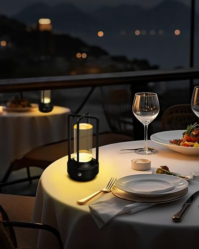 Set of 2 Cordless Table Lamps, LED Rechargeable Battery Operated Desk Lamps with 3 Color Stepless Dimmable, Small Light Portable for Outdoor Patio Bar Restaurants Bedroom Bedside (Black) - color: Black-2