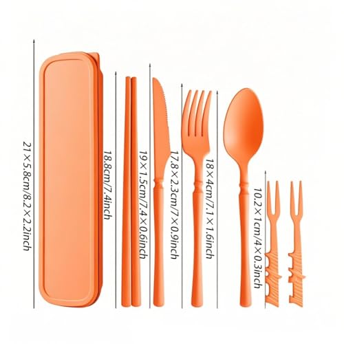 Straw Portable Travel Utensils with Case, Reusable Camping Utensil Sets for Lunch Box Cutlery Set - Plastic Portable Spoon and Fork Set with Case Daily Use Outdoor (Orange) - color: Orange