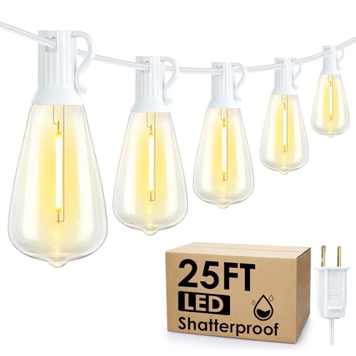 Larkvue 25FT Outdoor String Lights, Patio Lights with 10+1 2700K LED Dimmable Waterproof Outside Hanging ST38 Edison Bulbs for Backyard, White Cord - color: White, size: 25FT