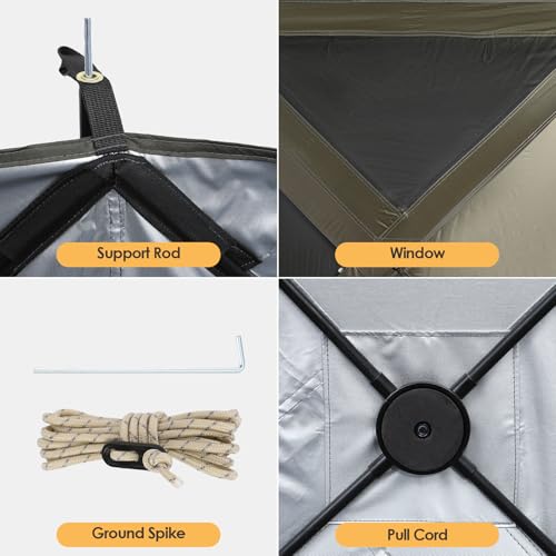 Nice C Camping Wind Sceen, 4 Panels Beach Garden Wind Blocker Breaker, 4 FT Privacy Fence Screen, Privacy Sunbathing, Clam Screen Porch, with Mesh Window, Poles, Ground Nails Included (Green)