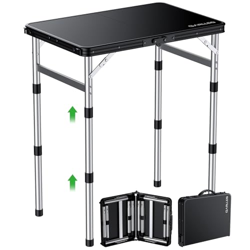 GARLLEN Camping Table with Waterproof High-Density Plastic Tabletop, 3 Adjustable Height Portable Folding Picnic Table, Aluminum Frame Outdoor Table for BBQ, Camping, Indoor Use, 22.8" L x 15.7" W - color: Black & White