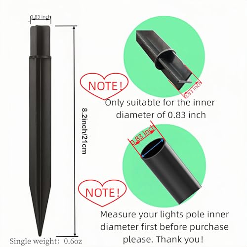 8.25" Reinforced ABS Plastic Solar Ground Spikes - Durable Solar Light Replacement Stakes for Garden, Pathway, Deck, Camping, Christmas Lights (Fits Fits 0.83" Inside Diameter) (Black-3 Pack) - color: Black-3 PACK