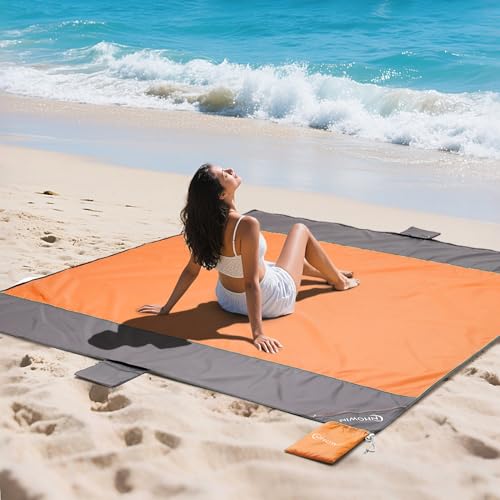 covacure Extra Large Beach Blanket Sandproof Waterproof - 108"x85" for 7-8 Adults, Oversized Beach Mat with Zipper Pockets, Lightweight Outdoor Accessories for Camping, Travel (Orange-M, 108"x85.2") - color: Orange 108"x85"